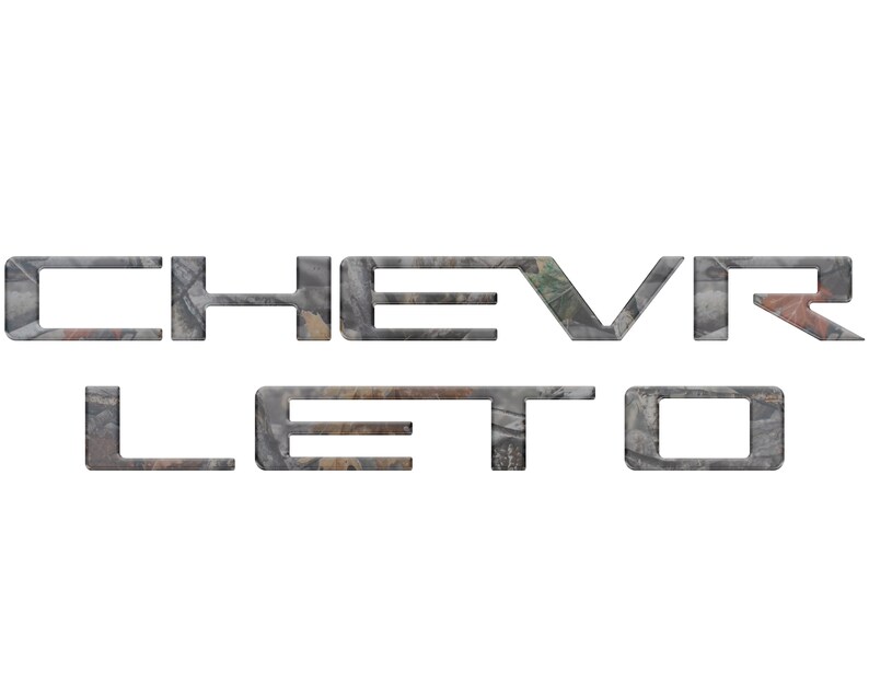 May include: A camouflage-patterned Chevrolet emblem with the text "CHEVROLET" in black.