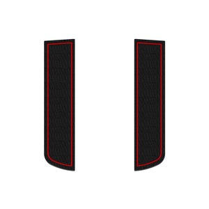 May include: Two black door sill protectors with red trim. The protectors are designed to protect the door sill from scratches and scuffs.