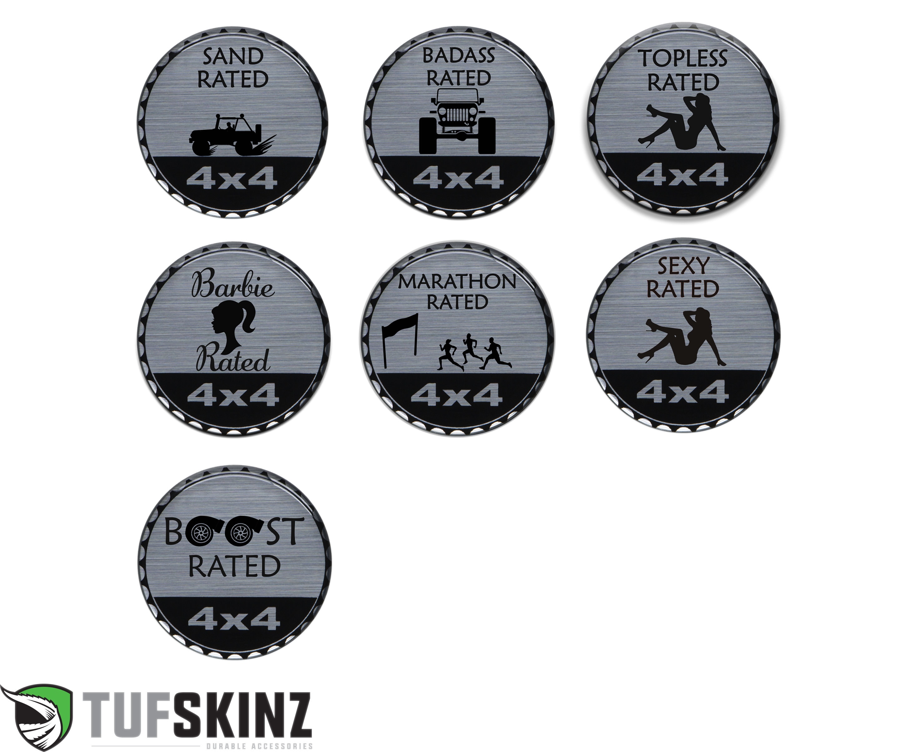 Tufskinz Fun Rated Badges Brushed Silver 1 Piece Kit 