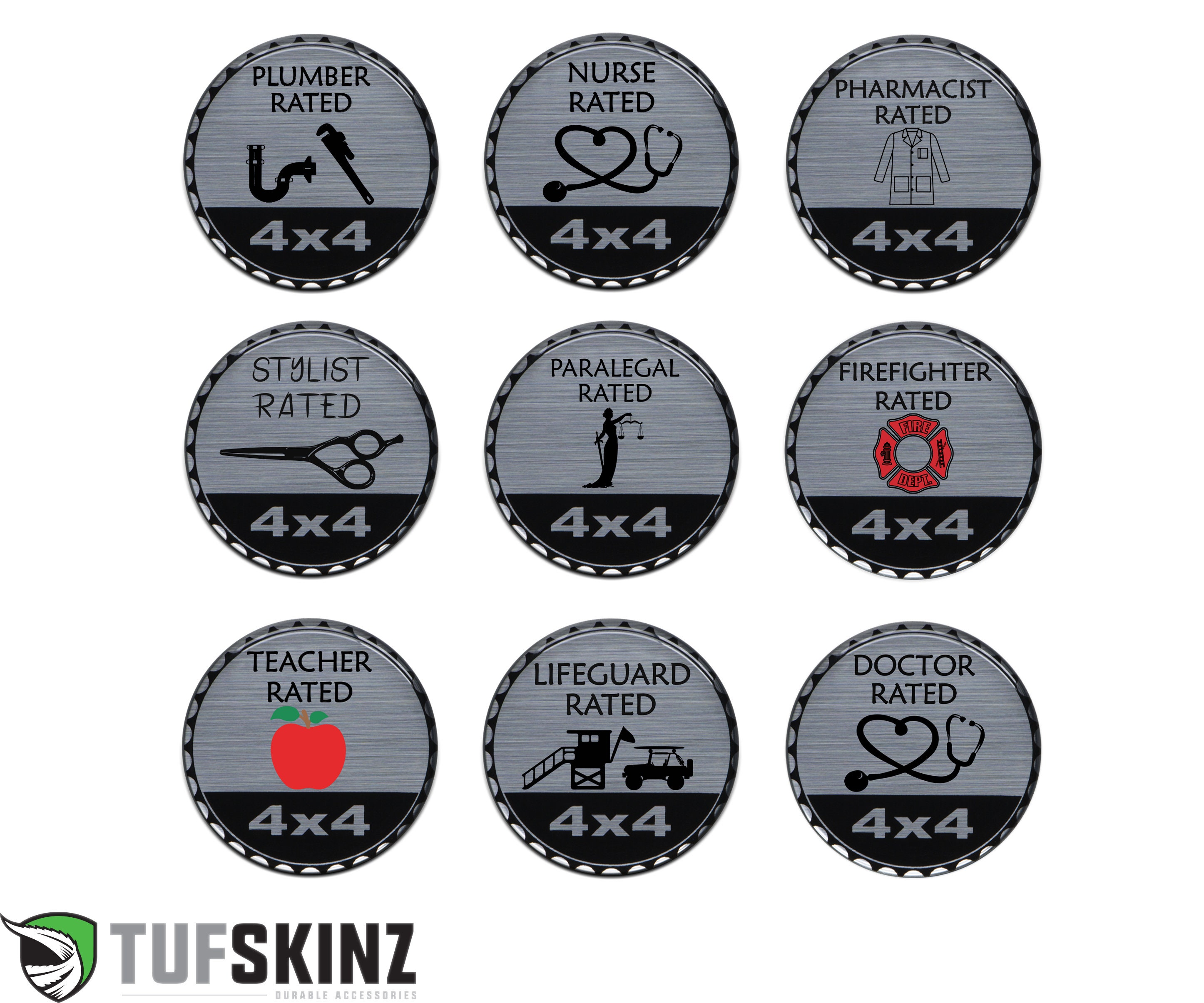 Tufskinz Professions Rated Badges Brushed Silver 1 Piece Kit -  Ireland