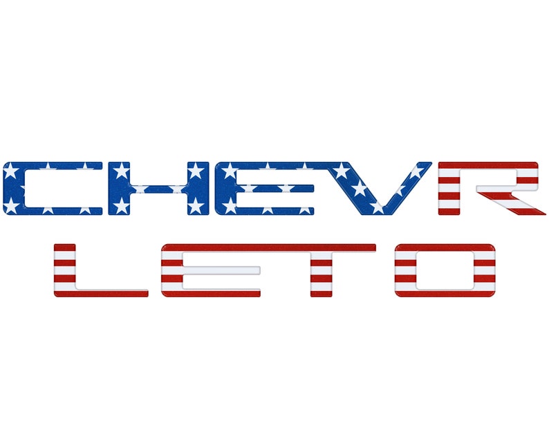 May include: CHEVROLET spelled out in red, white, and blue letters with a stars and stripes pattern.
