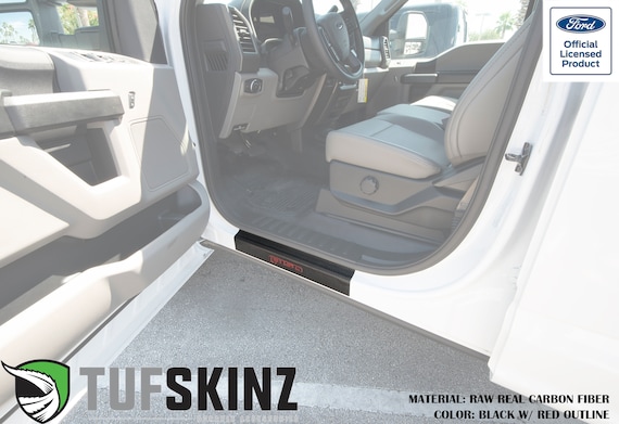 2 Piece Kit TUF-Liner, Black w//Gray Outline Logo TufSkinz Rear Door Sill Protection Fits 2017-Up Ford Super Duty