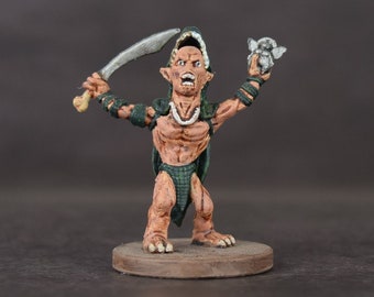 Miniatura di un barbaro goblin dipinta a mano: Dungeons and Dragons TTRPG