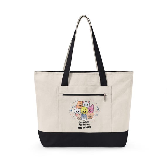Stray Kids Skzoo Tote Cute Zippered Canvas Tote | Summer Bag Tote