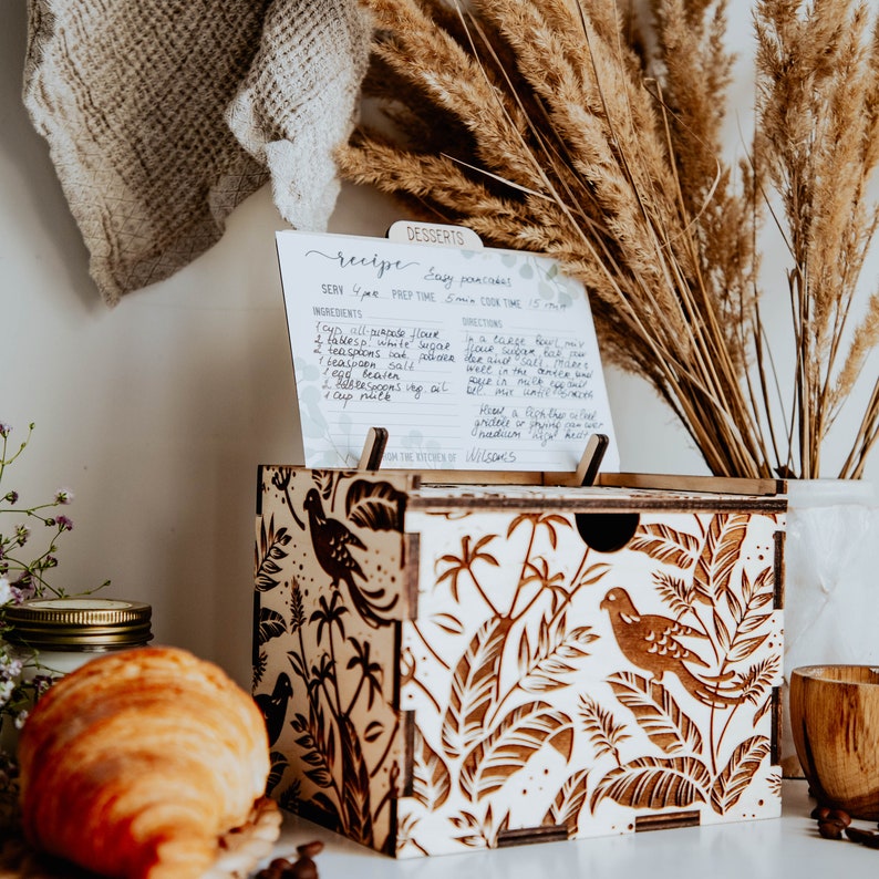 Wooden Recipe Box with Recipe Dividers for 4x6 Recipe cards Etsy