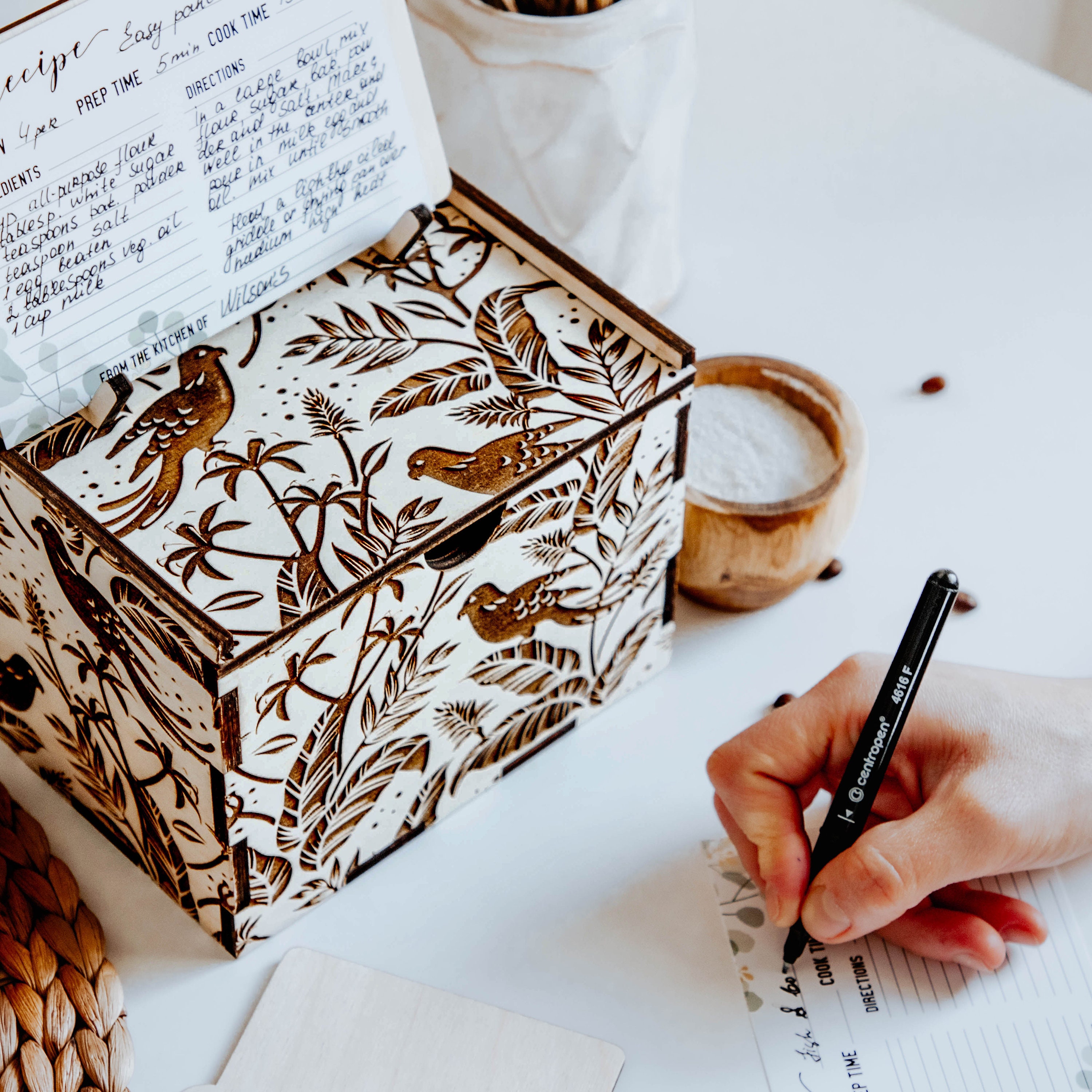 Boîte de Recettes en Bois avec Diviseurs Pour Cartes 4x6, Cadeau Fête Des Mères La Fille, Du 50E Ann