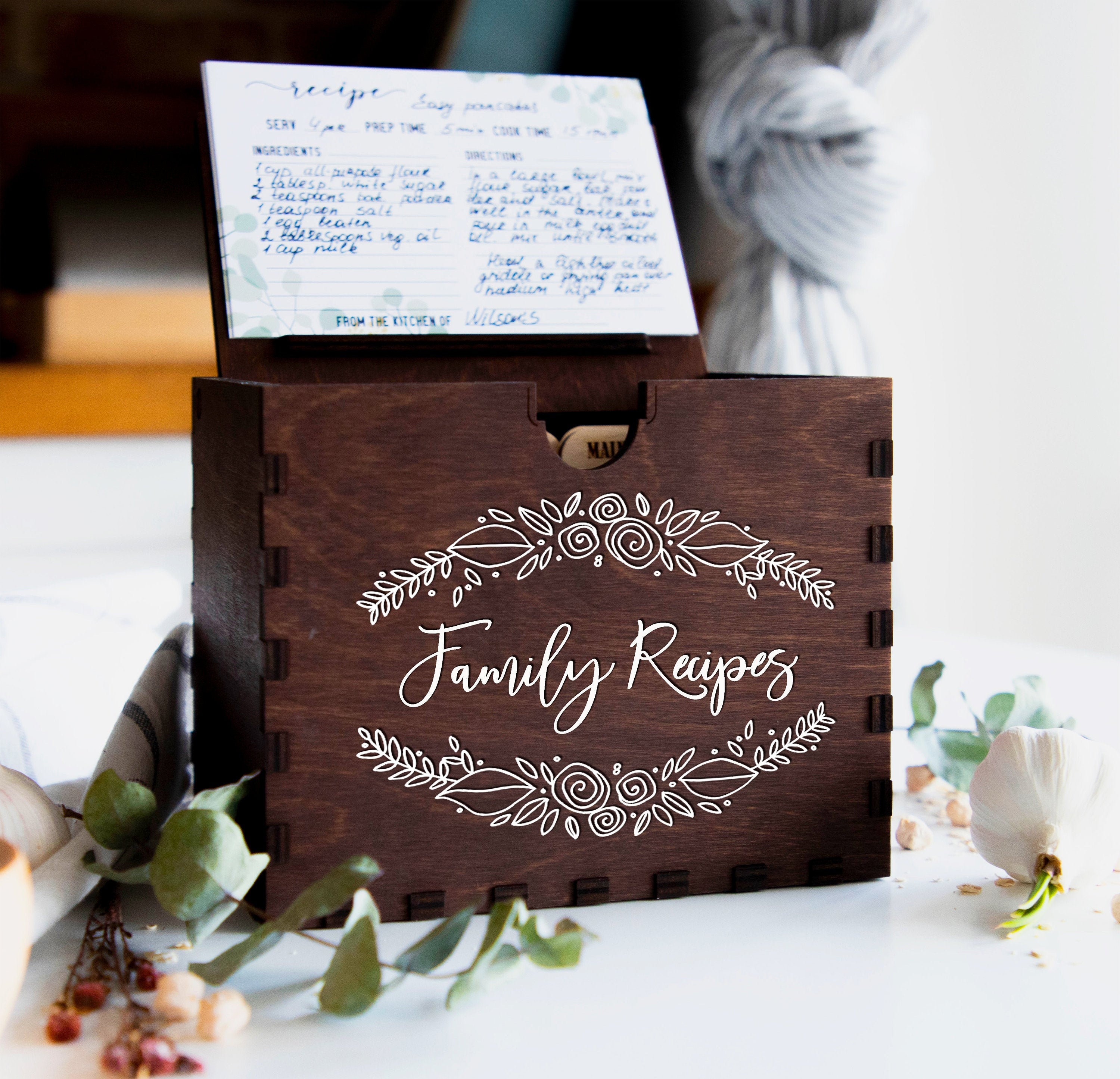 Boîte de Recettes en Bois avec Diviseurs Pour Cartes 4x6, Cadeau Fête Des Mères La Fille, Du 50E Ann