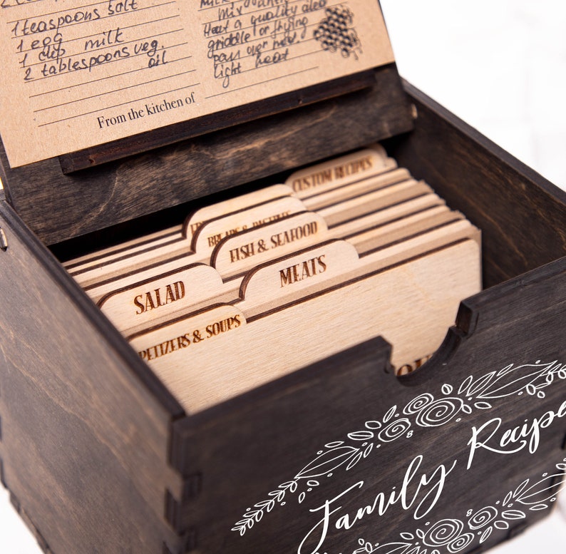 Wooden Recipe Box With Recipe Dividers for 4x6 Recipe Cards Etsy