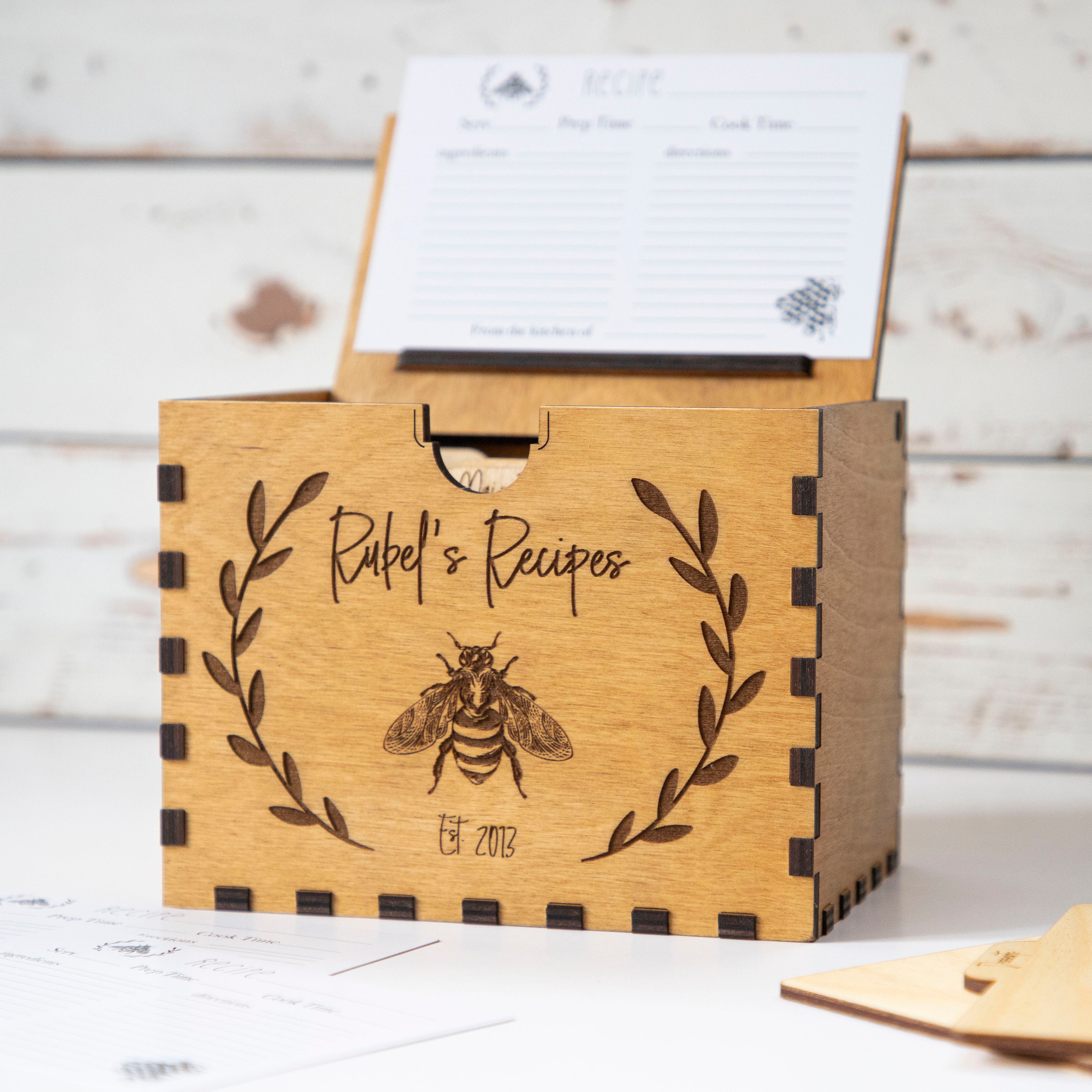 Wooden Recipe Box with Recipe Dividers for 4x6 Recipe cards Etsy