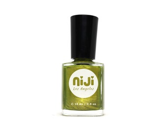 Gold Moss Green Nail Polish: Shimmery, 10-Free Vegan Lacquer