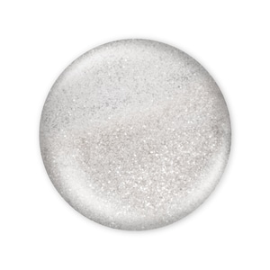 Puede incluir: Un esmalte de u&ntilde;as redondo, plateado y brillante con una base transparente.