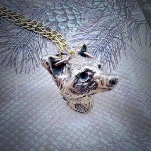 Nocturnal Forest Denizen: Gray Fox Necklace Pendant Handcrafted in Bronze and Brass