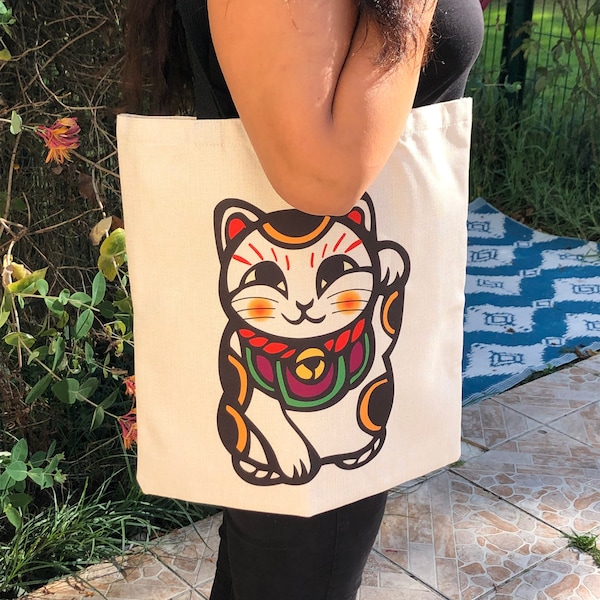 Tote bag | Sac à main japonais | Chat du bonheur | Lucky cat | Cadeau Femme