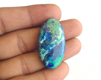 Azurite Malachite Cabochon: Oval Gemstone for Jewelry Making (37x20x6 MM, 45.5 Carat