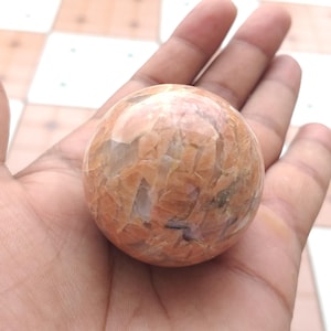 44MM Peach Moonstone Sphere: Polished Gemstone, Home Decor