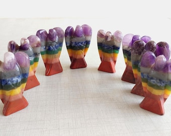 Chakra Stone Angel Figurine, 7 Chakra Healing Crystals, Meditation & Energy Decor, Spiritual Gift