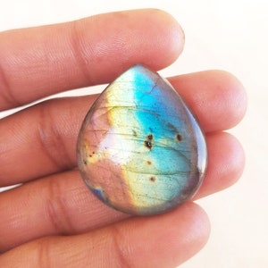 37x32x8 MM Rare Multi Labradorite Stone Cabochon Pear Shape Gemstone 65.9 Carat Labradorite Jewelry Labradorite Cabochon For Pendant