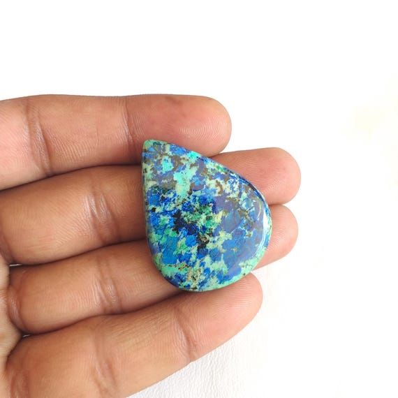 Cabochon Malachite Azurite Naturelle Multicolore - Forme Libre 54x26x5mm - 49 Carats - Lapidaire