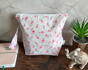 Pink tulip print  Knitting Project Bag (Medium)