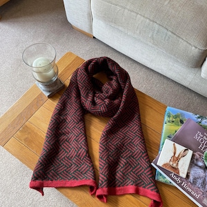 Winter knitted fair isle scarf.