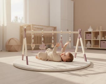 Montessori Wooden Baby Gym for Twins – Handmade Baby Gym – Natural Wood Baby Gym for Twins – Personalized Newborn Toy