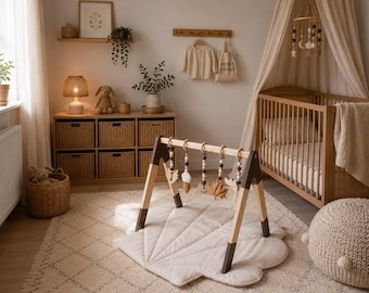 Personalized baby gift - Montessori wooden baby gym - Baby activity arch - Natural wood baby gym - Handmade baby toy France