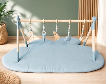 Arche d’éveil Montessori en bois pour jumeaux – Portique bébé fait main – Baby gym bois naturel twins – Jouet d’éveil naissance personnalisé
