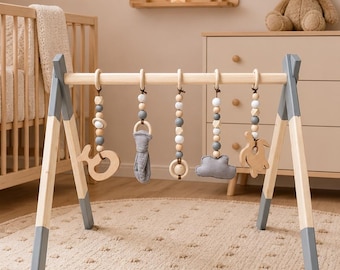 Palestrina per neonati in legno personalizzabile | Arco Montessori | Arco gioco per neonati | Regalo per neonati | Prodotto in Francia