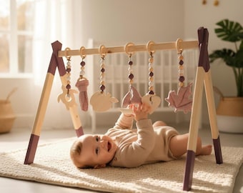 Personalized wooden baby play gym – Wooden Montessori activity arch – Unique handmade baby gift – Baby gym