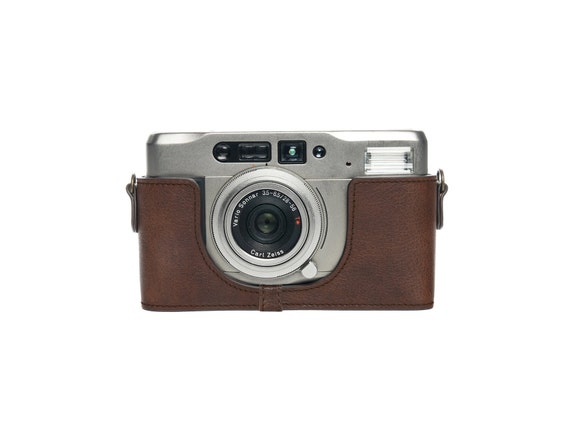 Handmade Genuine Real Leather Half Camera Case Bag Cover for CONTAX TVS iii Sandy Brown Color 