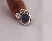Natural Druzy Gemstone Ring, 925 Sterling Silver, Blue Oval AAA Quality, Boho Ring, Silver Jewelry, Middle Finger, Solitaire, Christmas Gift