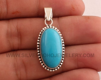 Green Turquoise Oval Gemstone Silver Plated Handmade Women Chain Necklace