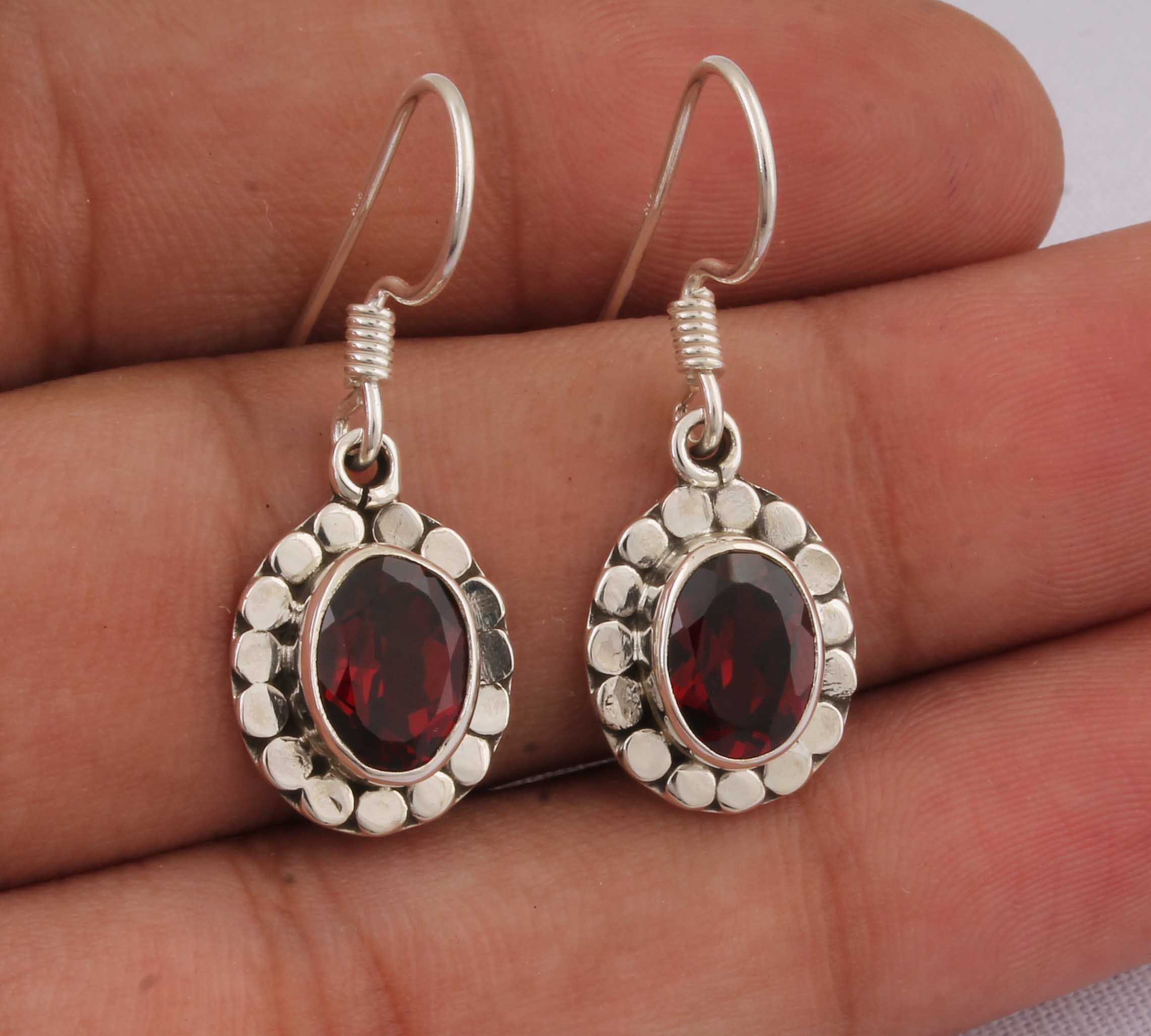 Natural Red Garnet Top Quality Gemstone Earring 925-Antique | Etsy