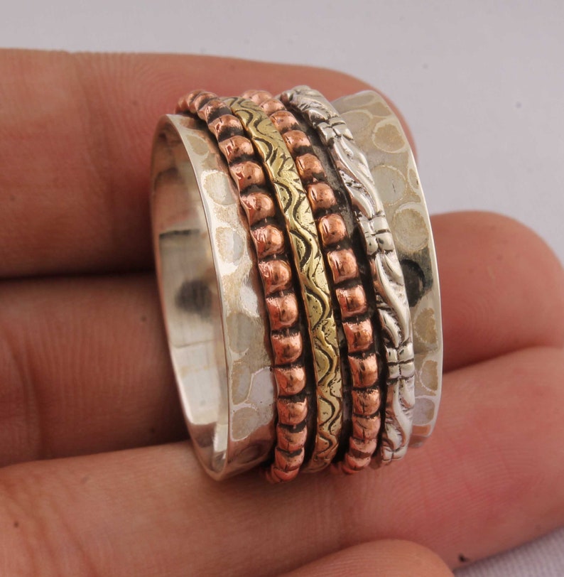 Silver Jewelry,Meditation Ring Three Tone Ring Spinning Ring,Thumb Ring 925 Sterling Silver Ring,Handmade Jewelry Spinner Ring