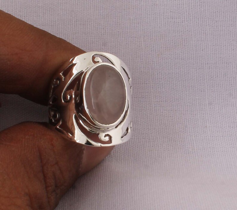 Amazing Rose Quartz Gemstone Ring,Wedding Ring 925-Antique Silver Ring Middle Finger Ring Sterling Solid Silver Ring Boho Ring Gift For Him