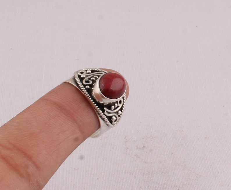 Cabochon Ring Antique Silver Ring Natural Red Jasper Gemstone Rings Sterling Silver Ring Oval AAA+Quality Stone Women Gift Dainty Hoop