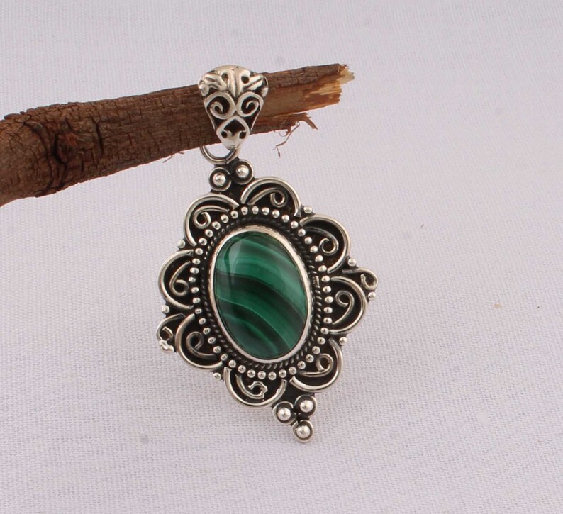 Natural Malachite Top Quality Gemstone Pendant 925-Sterling Silver Pendant,Antique Silver Pendant Wedding Pendant Gift For Her