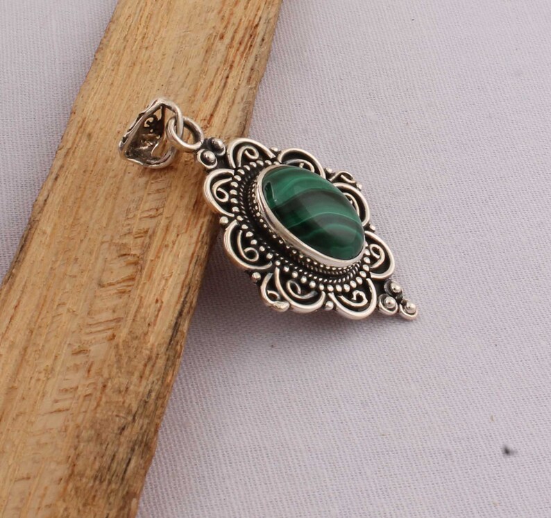 Natural Malachite Top Quality Gemstone Pendant 925-Sterling Silver Pendant,Antique Silver Pendant Wedding Pendant Gift For Her