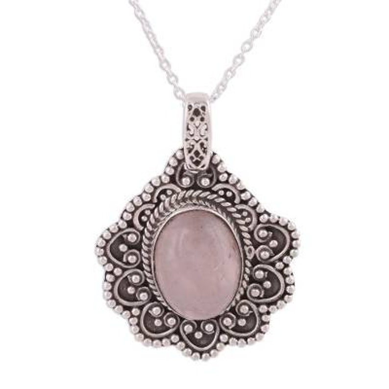 Natural Rose Quartz Gemstone Handcrafted Pendant Cabochon Oval Stone Boho Pendant,925-Sterling Silver Pendant,Gift For Her Etsy Cyber-2019