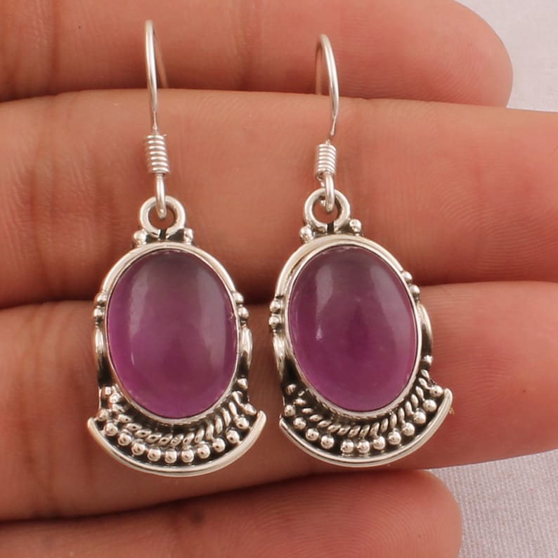 Purple Jade Earring-Purple Oval Stone Earring-925 Sterling | Etsy