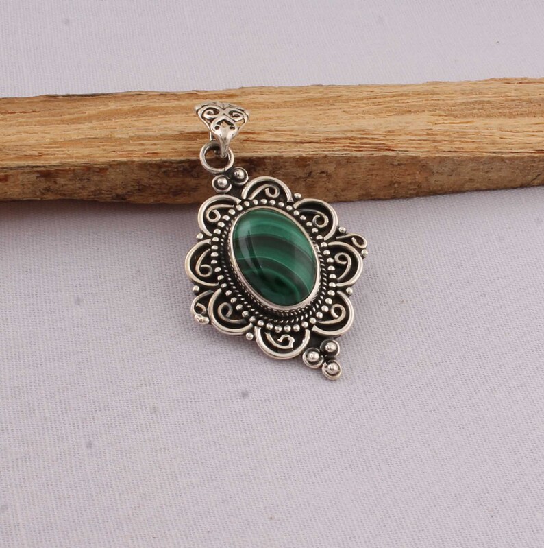Natural Malachite Top Quality Gemstone Pendant 925-Sterling Silver Pendant,Antique Silver Pendant Wedding Pendant Gift For Her