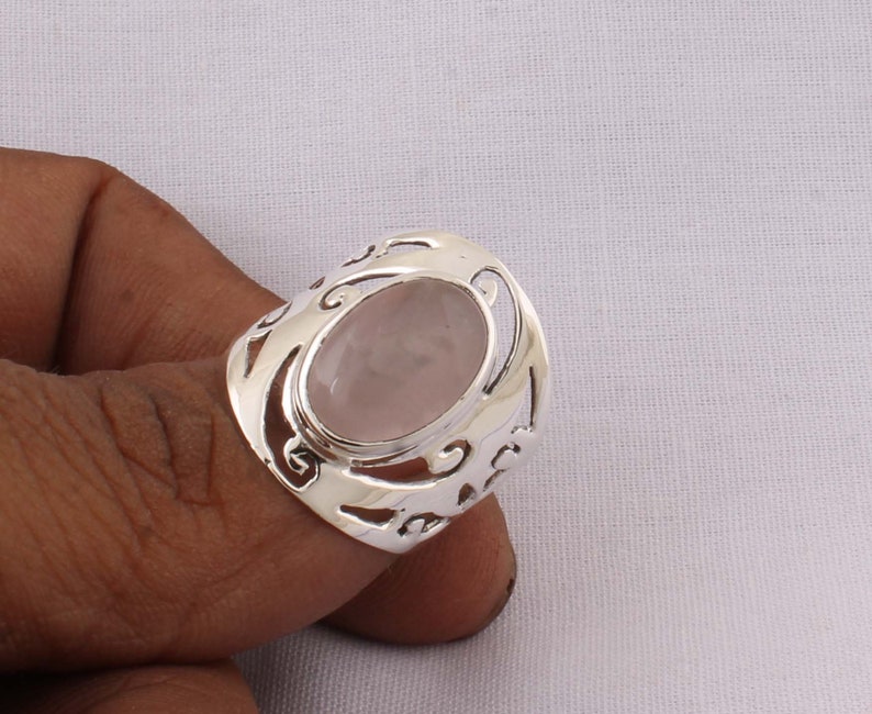 Amazing Rose Quartz Gemstone Ring,Wedding Ring 925-Antique Silver Ring Middle Finger Ring Sterling Solid Silver Ring Boho Ring Gift For Him