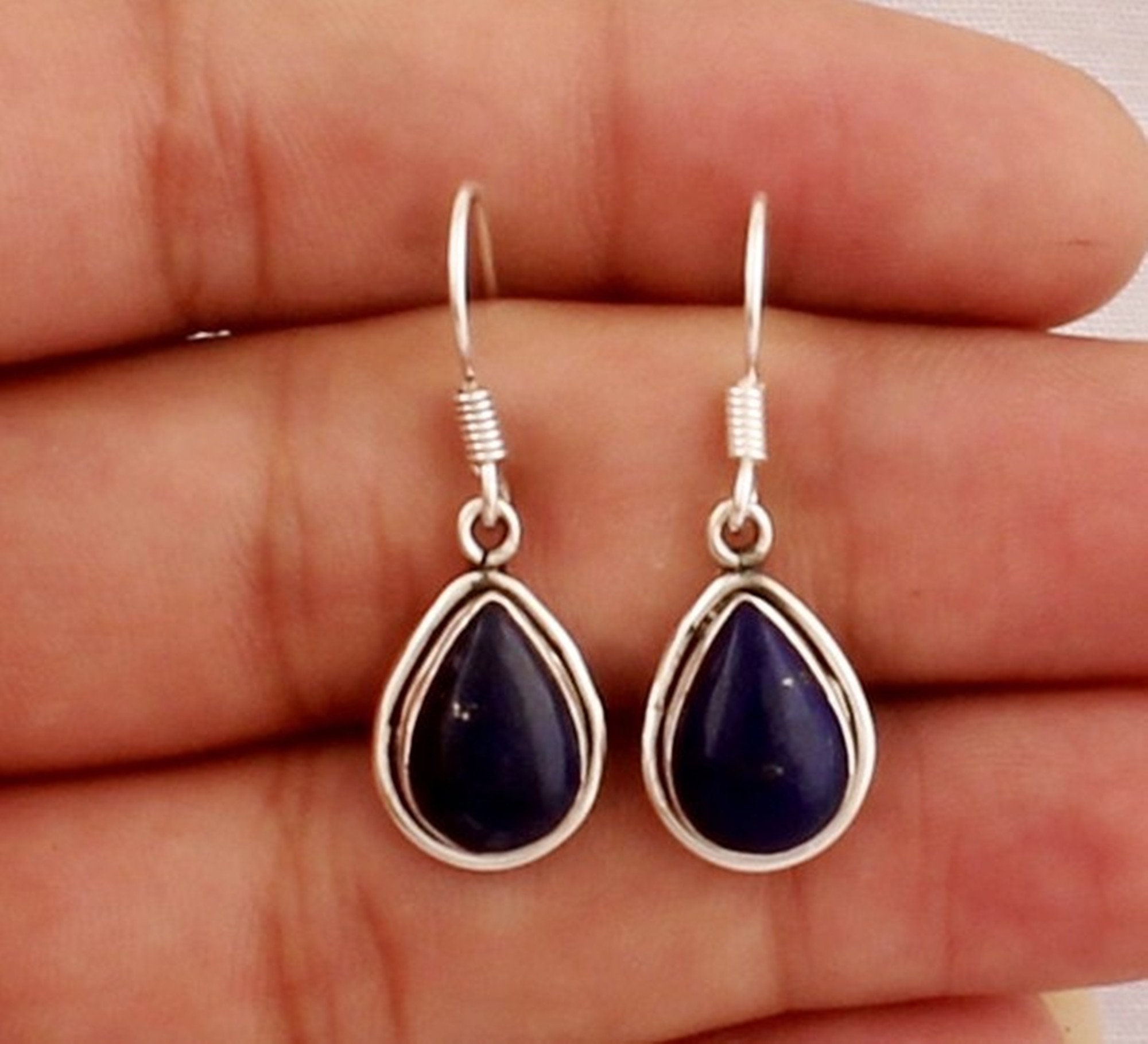 Natural Lapis Lazuli Silver Earrings 925 Sterling Silver | Etsy