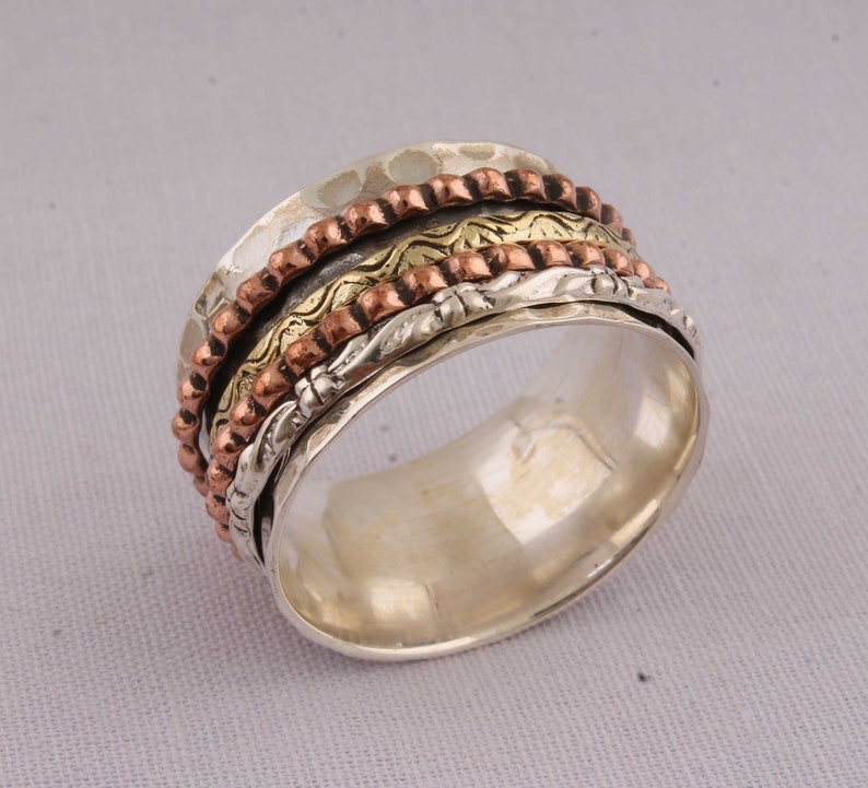 Silver Jewelry,Meditation Ring Three Tone Ring Spinning Ring,Thumb Ring 925 Sterling Silver Ring,Handmade Jewelry Spinner Ring