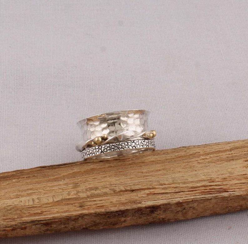 Thumb Ring 925-Antique Silver Ring,Sterling Silver Ring,Handcrafted Boho Ring,Silver With Brass Ring,Spinner Ring,Two Tone Ring Gift For Her