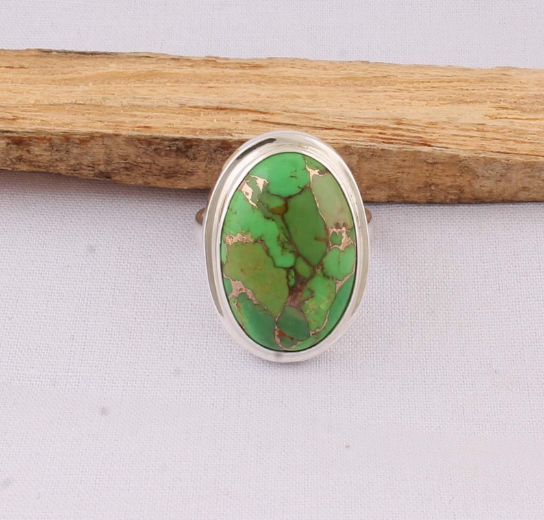 Natural Green Copper Turquoise AAA+Quality Gemstone Ring 925-Antique Silver Ring,Middle Finger Ring,Sterling Silver Ring Gift Item Ring
