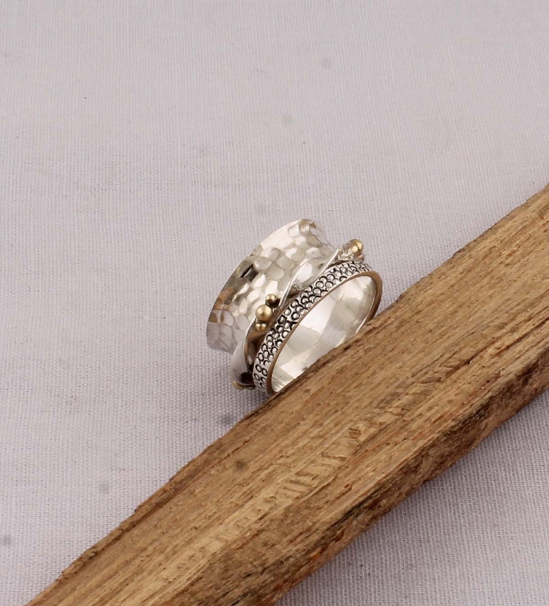 Thumb Ring 925-Antique Silver Ring,Sterling Silver Ring,Handcrafted Boho Ring,Silver With Brass Ring,Spinner Ring,Two Tone Ring Gift For Her