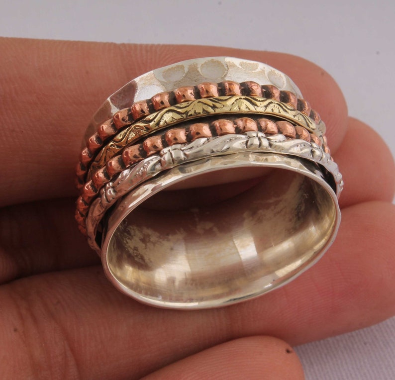 Silver Jewelry,Meditation Ring Three Tone Ring Spinning Ring,Thumb Ring 925 Sterling Silver Ring,Handmade Jewelry Spinner Ring
