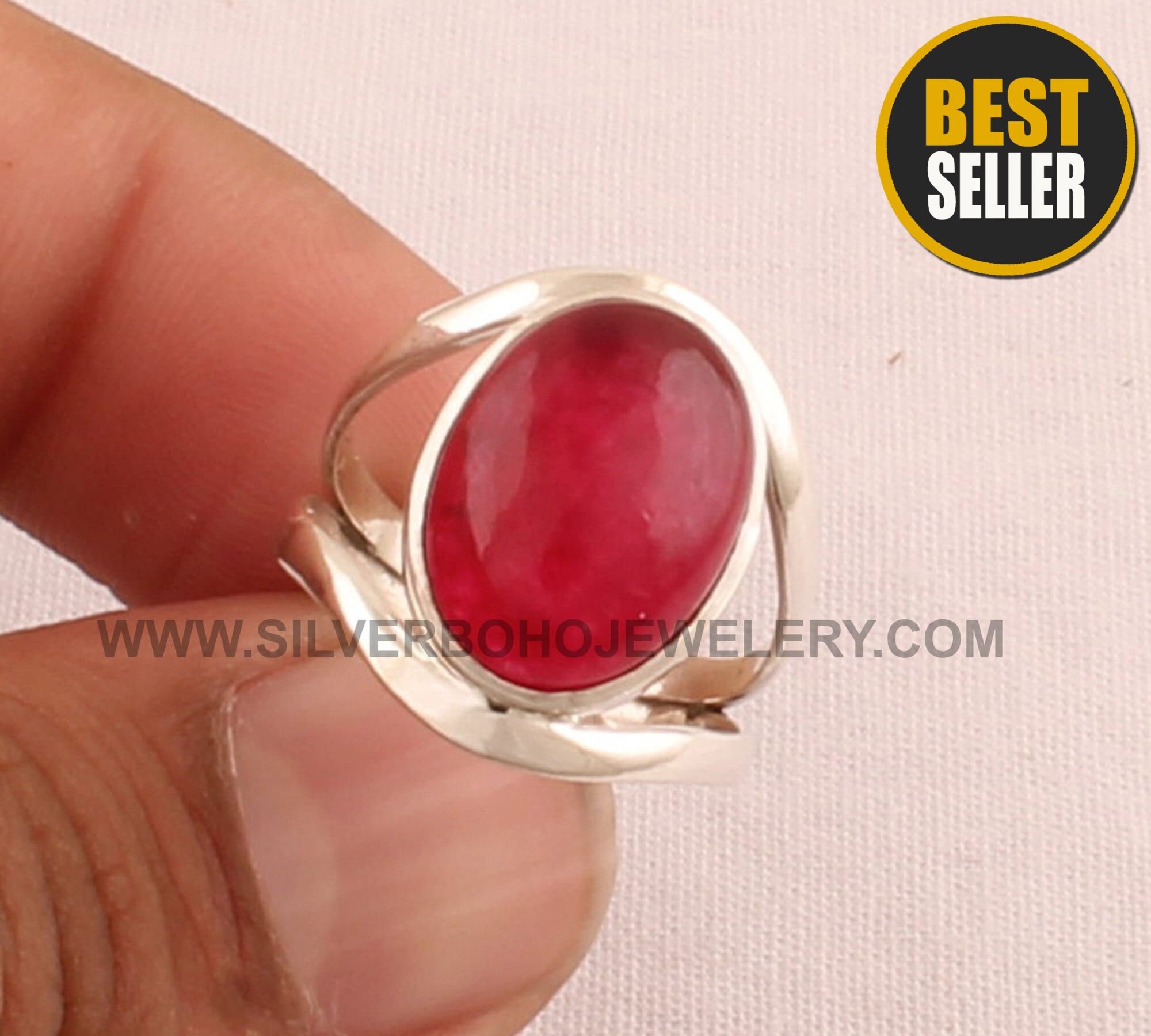 Solid Silver Pink Jade Ring 925 Sterling Silver Ring Etsy