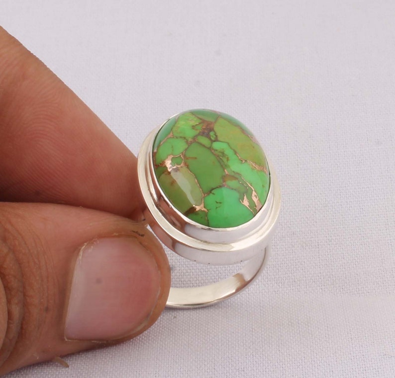 Natural Green Copper Turquoise AAA+Quality Gemstone Ring 925-Antique Silver Ring,Middle Finger Ring,Sterling Silver Ring Gift Item Ring